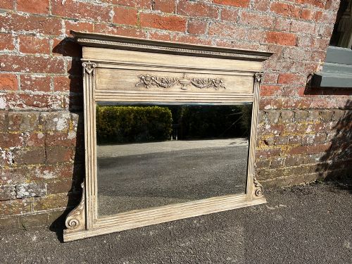 A Wonderful Highly Useful Size Antique English 9th Century Carved Wood & Gesso Painted Overmantle Mirror.