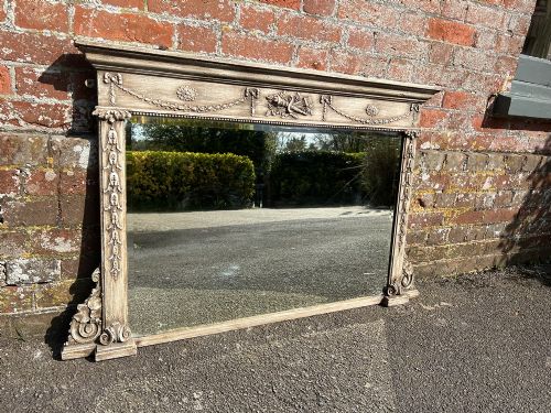 A Delightful Antique English 19th Century Carved Wood & Gesso Painted Overmantle Mirror.