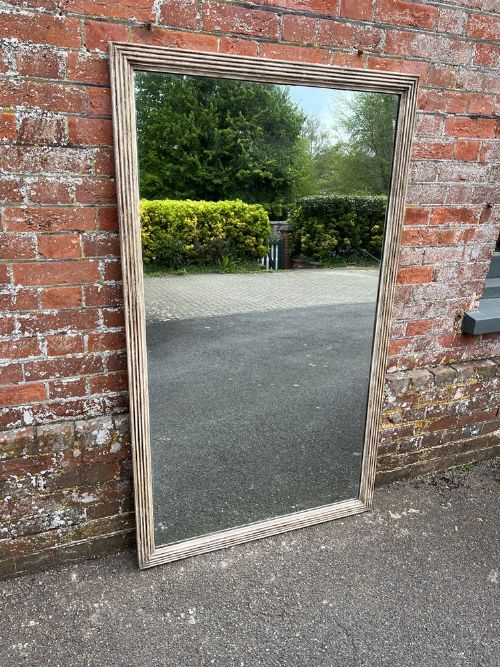 A Superb Large Antique French 19th Century Carved Wood & Gesso Ribbed Framed Mirror.