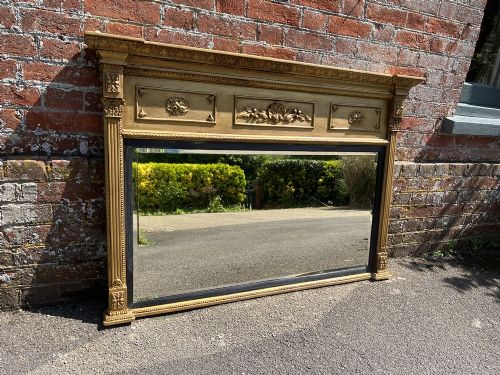 A Fabulous Antique English 19th Century Carved Wood & Gesso Gilt Overmantel Mirror.