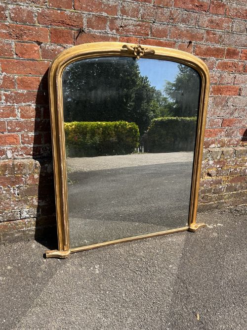 An Exceptional Large Antique English 19th Century Carved Wood & Gesso Arched Top Gilt Overmantle Mirror.