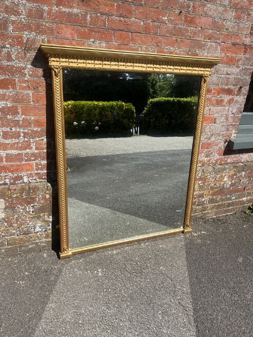 A Fabulous Large Antique English 19th Century Carved Wood & Gesso Gilt Overmantle Mirror.