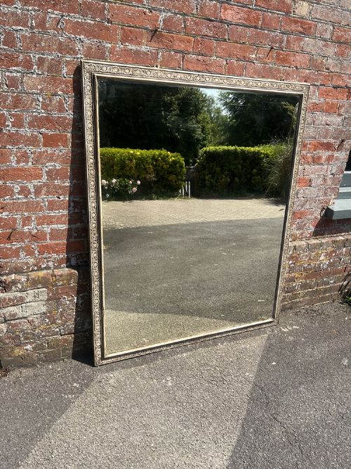A Superb Large Antique 19th Century Carved Wood & Gesso Painted Mirror.