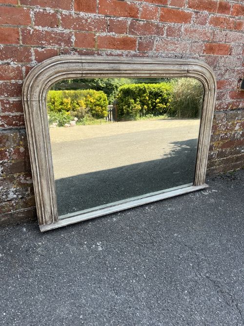 A Fabulous Good Size Antique English 19th Century Carved Wood & Gesso Arched Top Painted Overmamtle Mirror.