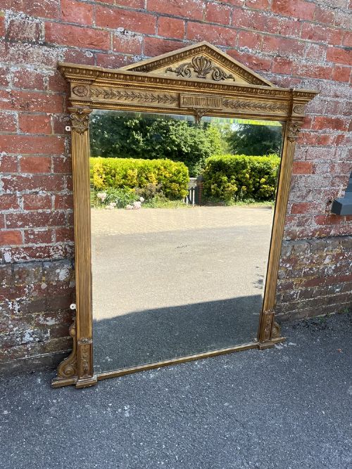 A Stunning Large Antique English 19th Century Carved Wood & Gesso Original Gilt Overmantle Mirror.