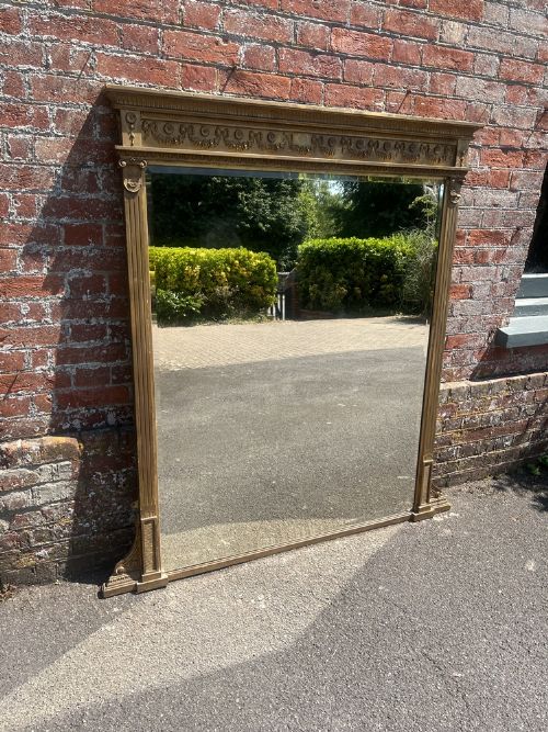 A Fabulous Large Antique English 19th Century Carved Wood & Gesso Gilt Overmantle Mirror.