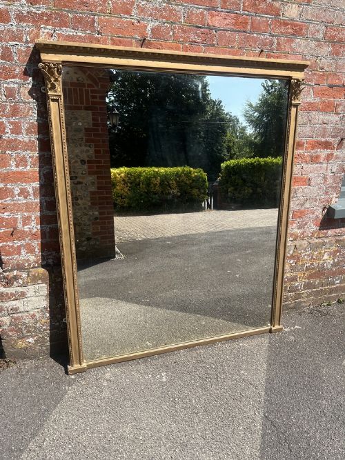 A Delightful Large Antique English 19th Century Carved Wood & Gesso Gilt Overmantle Mirror.