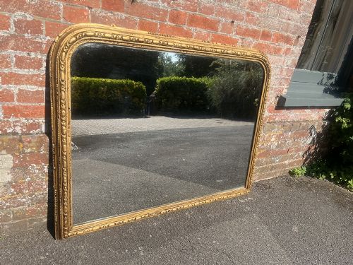 A Fabulous Highly Useful Size Antique English 19th Century Carved Wood & Gesso Arched Top Gilt Overmantle Mirror.