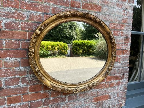 A Superb Good Size Antique French 19th Century Carved Wood & Gesso Gilt Oval Flowered Framed Mirror.