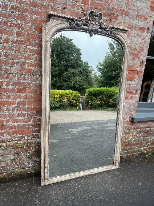 A Spectacular Large Antique French 19th Century Carved Wood & Gesso Distressed Painted Mirror.