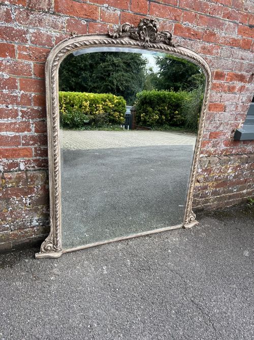 A Superb Large Antique English 19th Century Carved Wood & Gesso Painted Rope Twist Framed Overmantle Mirror.