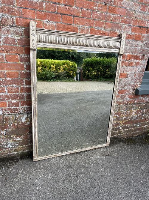 A Delightful Large Antique English 19th Century Carved Wood Painted Ribbed Framed Overmantle Mirror.