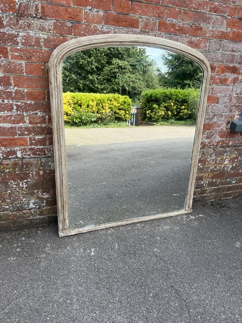A Delightful Large Antique English 19th Century Carved Wood & Gesso Arched Top Painted Plain Overmantle Mirror.