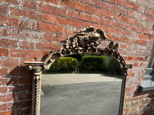 A FABULOUS LARGE ANTIQUE ENGLISH 19TH CENTURY CARVED WOOD GESSO PAINTED OVERMANTLE MIRROR - ADDITIONAL PHOTO 4