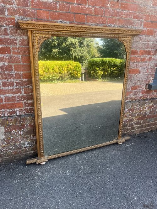 A Delightful Large Antique English 19th Century Carved Wood & Gesso Gilt Overmantle Mirror.