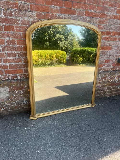 A Fabulous Large Antique English 19th Century Carved Wood & Gesso Arched Top Gilt Overmantle Mirror.