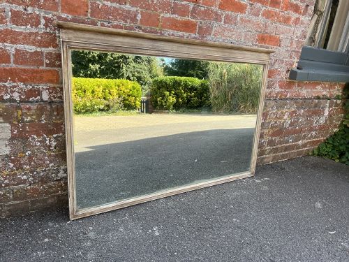 A Highly Useful Size Antique English 19th Century Carved Wood Painted Overmantle Mirror.