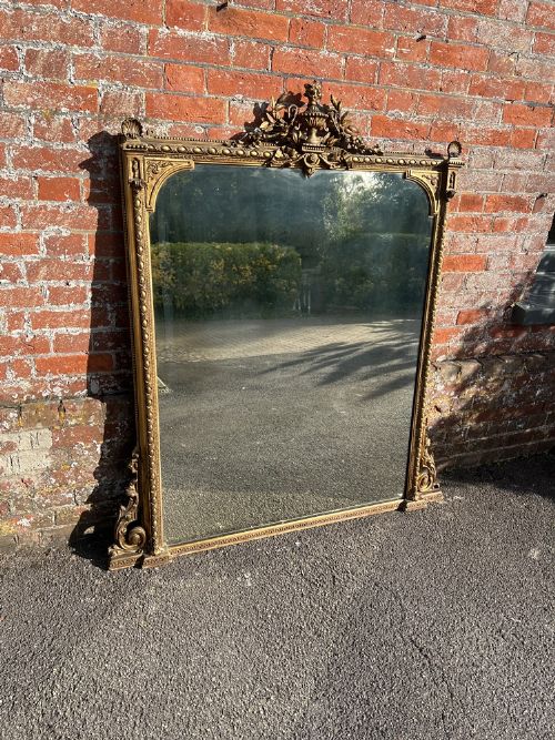 A Stunning Large Antique English 19th Century Carved Wood & Gesso Original Gilt Overmantle Mirror.