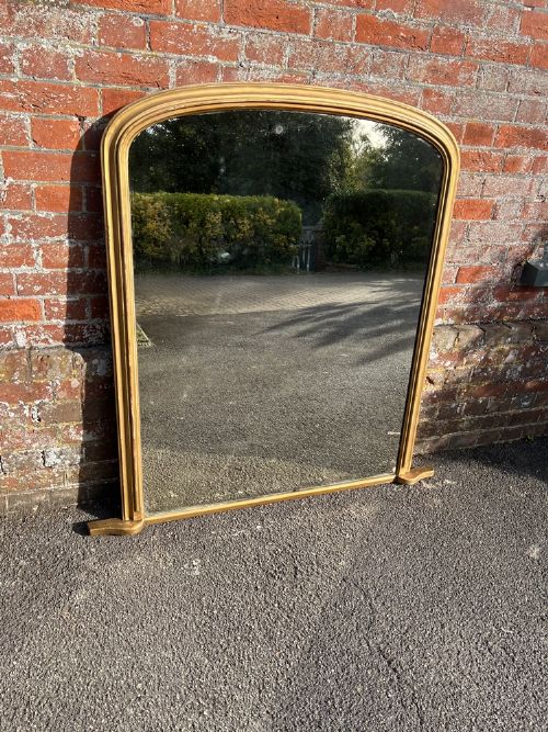 A Fabulous Large Antique English 19th Century Carved Wood & Gesso Arched Top Original Gilt Overmantle Mirror.