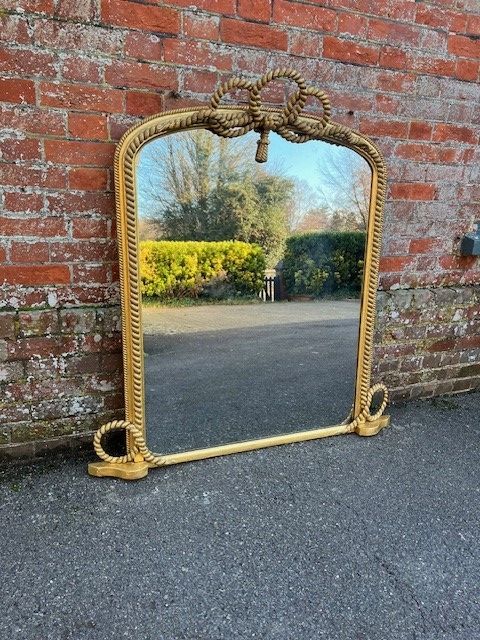 A Spectacular Antique 19th Century English Carved Wood & Gesso Arched Top Rope Twist Framed Mirror.