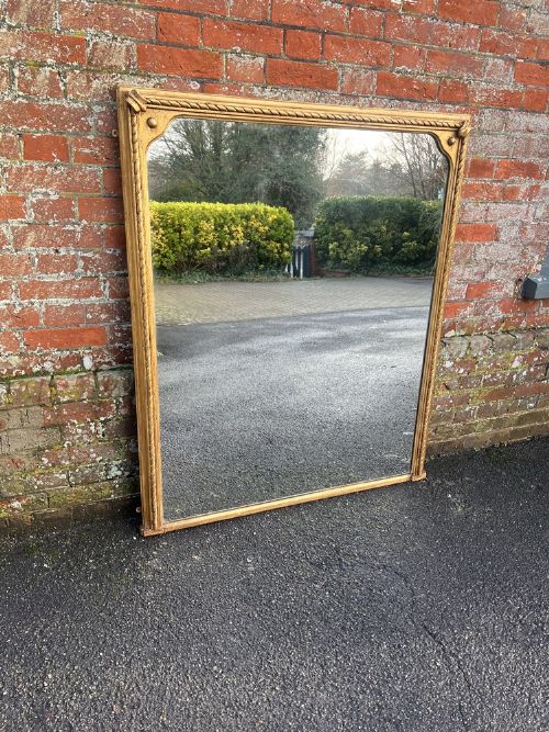 A Superb Large Antique English 19th Century Carved Wood & Gesso Gilt Rope Twist Framed Overmantle Mirror.