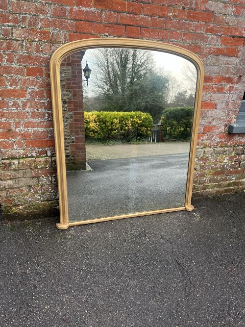 A Delightful Large Antique English 19th Century Carved Wood & Gesso Arched Top Gilt Overmantle Mirror.