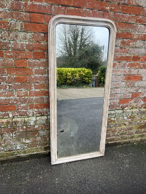 A Delightful Large Antique French 19th Century Carved Wood & Gesso Arched Top Painted Mirror.