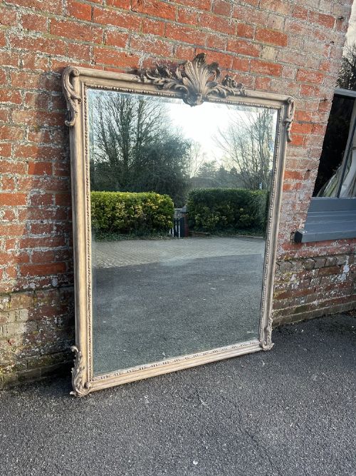 An Exceptional Large Antique French 19th Century Carved Wood & Gesso Painted Mirror.