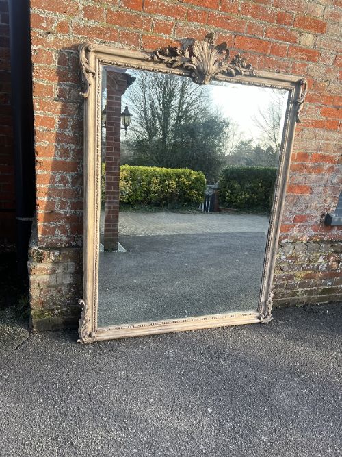 A Wonderful Large Antique French 19th Century Carved Wood & Gesso Painted Mirror.