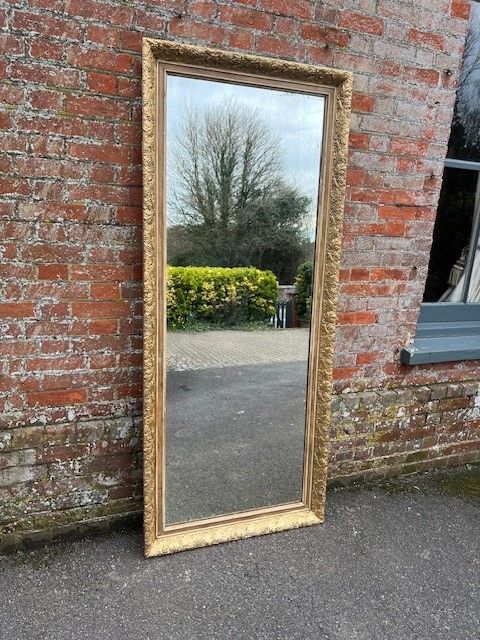 A Delightful Large Antique French 19th Century Carved Wood & Gesso Decorative Detailed Gilt Mirror.