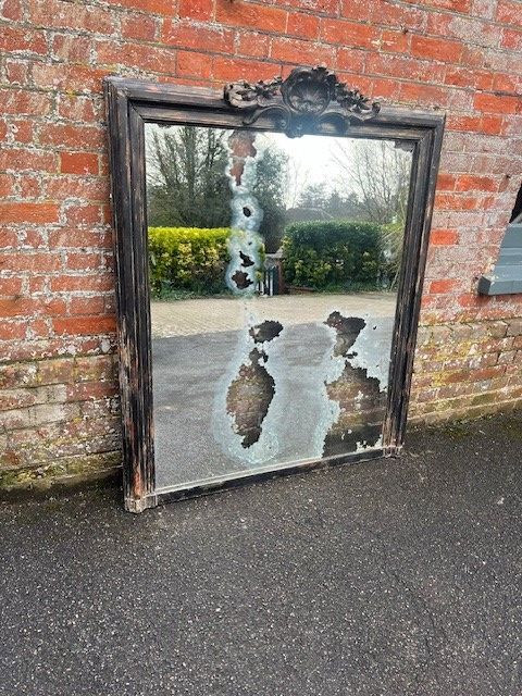 A HIGHLY IMPRESSIVE LARGE ANTIQUE FRENCH 19TH CENTURY CARVED WOOD GESSO DISTRESSED OVERMANTLE MIRROR