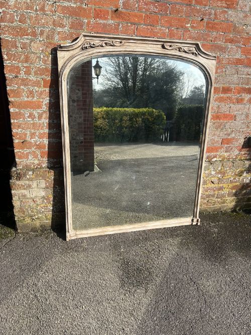 A Fabulous Large Antique English 19th Century Carved Wood & Gesso Painted Shaped Top Overmantle Mirror.