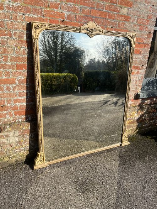 An Exceptional Large Antique English 19th Century Carved Wood & Gesso Original Gilt Painted Overmantle Mirror.