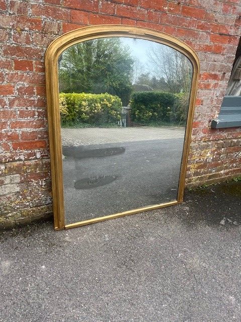 A FABULOUS LARGE ANTIQUE ENGLISH 19TH C ARCHED TOP GILT OVERMANTLE MIRROR