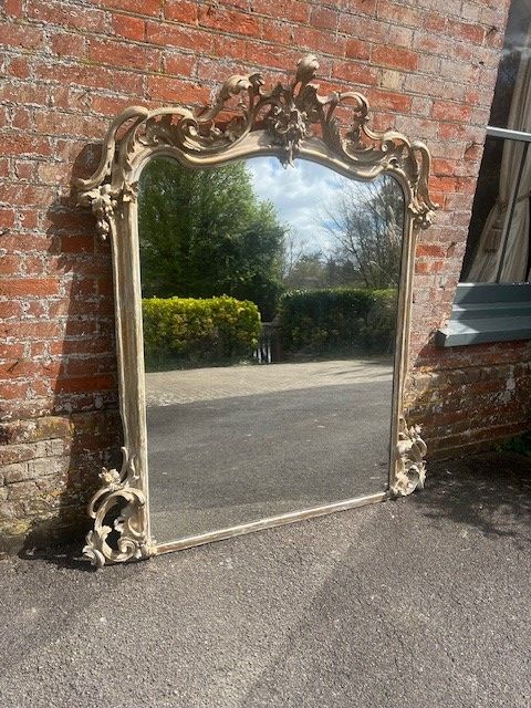 An Absolutely Stunning Large Antique English 19th C Carved Wood & Gesso Shaped Top Silver/gilt Ornate Overmantle Mirror.