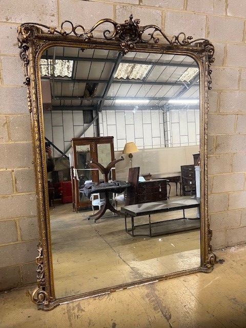 A Sensational Extra Large Antique English 19th Century Carved Wood & Gesso Gilt Mirror.
