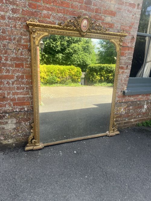 A Spectacular Large Antique English 19th Century Carved Wood & Gesso Original Gilt Overmantle Mirror.