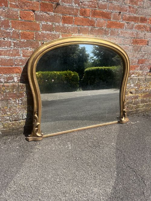 A Superb Good Size Antique English 19th Century Carved Wood & Gesso Arched Top Gilt Overmantle Mirror.