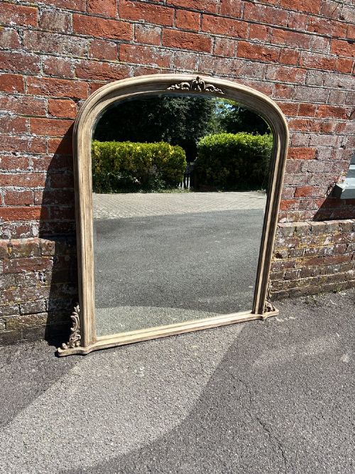A Delightful Large Early 20th Century English Arched Top Painted Overmantle Mirror.