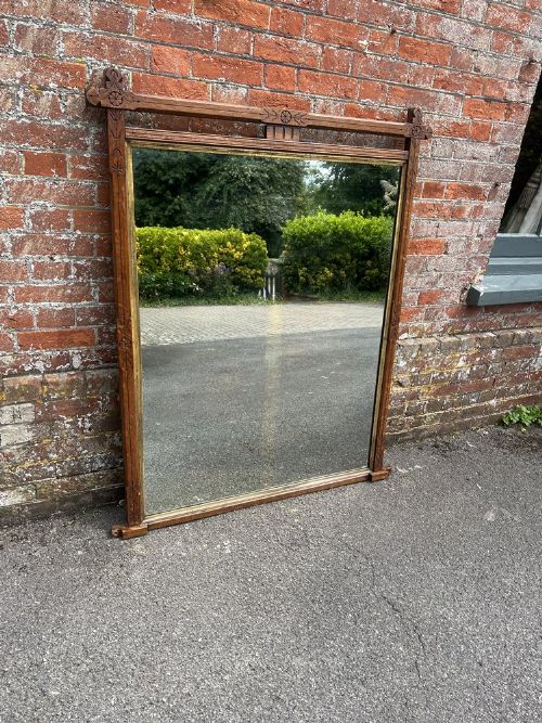 A Wonderful Large Antique English Arts & Craft Carved Wood & Gilt Overmantle Mirror.
