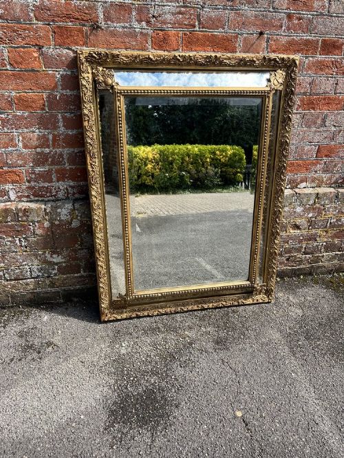 A Delightful Good Size Antique French 19th Century Carved Wood & Gesso Gilt Cushion Mirror.