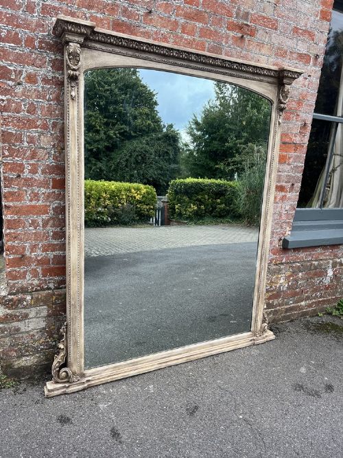 A Superb Large Antique English 19th Century Carved Wood & Gesso Painted Mirror.