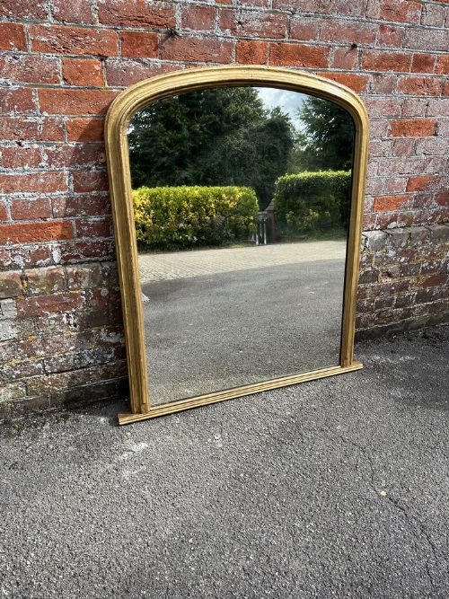 A Delightful Antique English 19th Century Carved Wood & Gesso Gilt Overmantle Mirror.