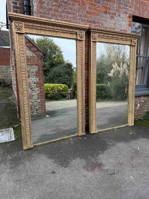 A Spectacular Pair of Large Antique English 19th Century Gilt Mirrors