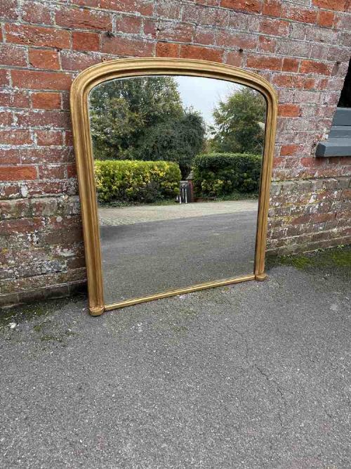 A Fabulous Size Antique English 19th Century Carved Wood & Gesso Arched Top Gilt Overmantle Mirror.