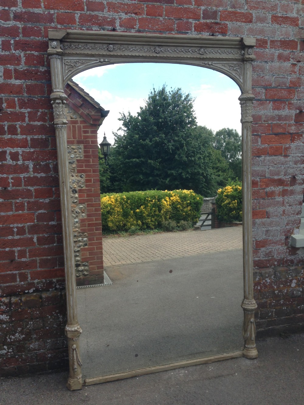 A Stunning very large slightly distressed Antique 19th Century French carved wood painted Mirror.