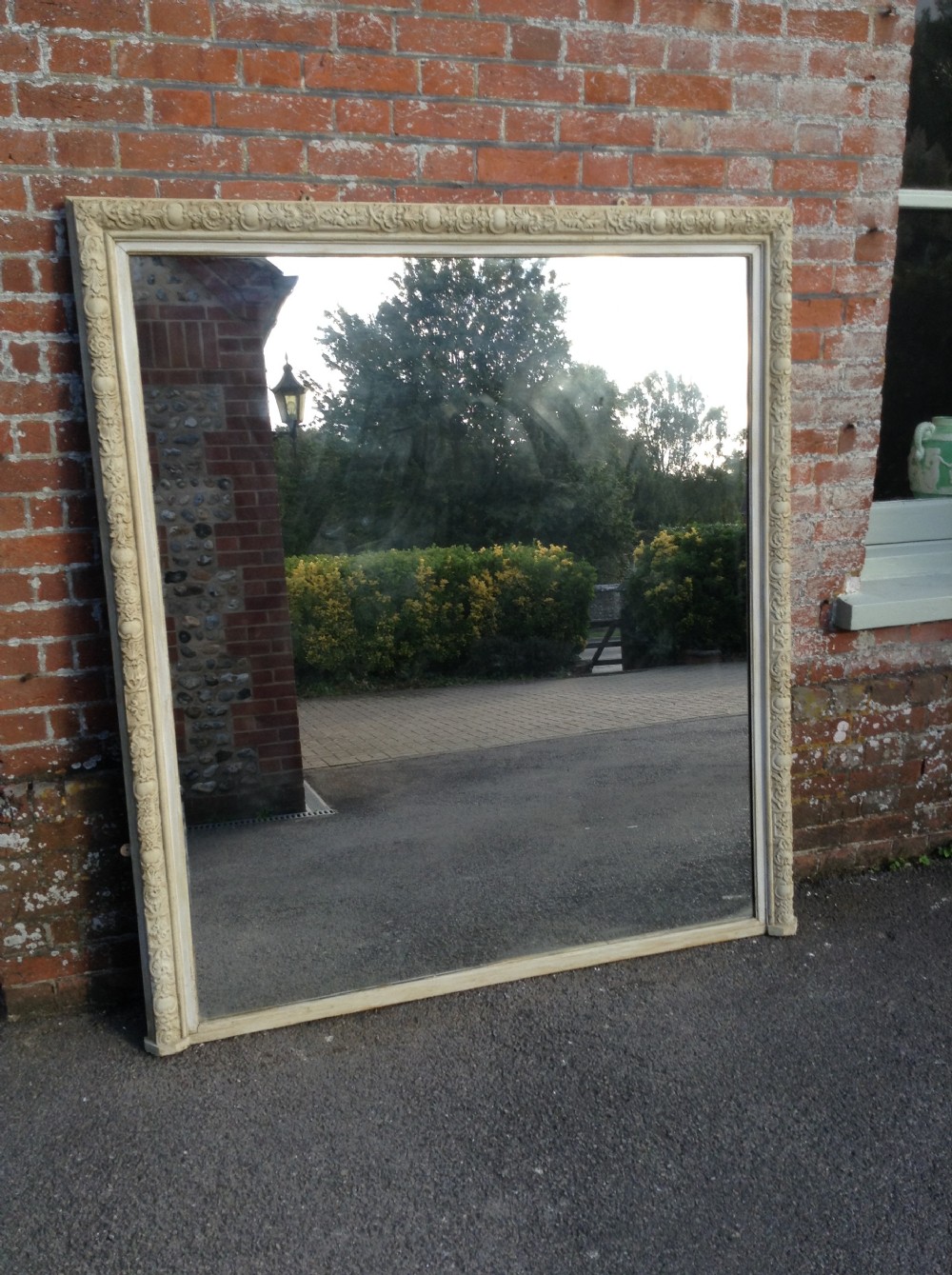 A Stunning large Antique 19th Century English carved wood & gesso painted Overmantel Mirror.