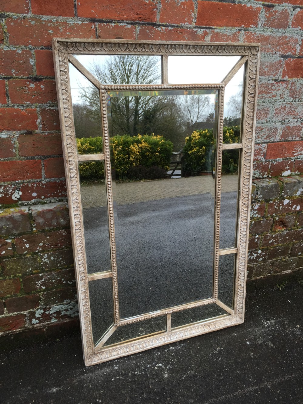 An Unusual Decorative Antique 19th French carved wood and gesso painted Mirror.