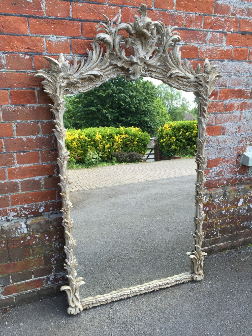 An Absolutely Stunning large Antique 19th Century French carved wood and gesso painted Mirror.
