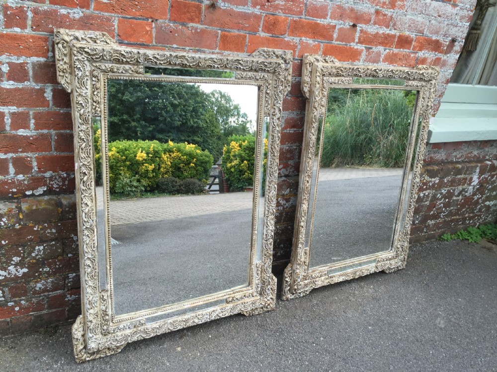  A Highly unusual pair of very decorative Antique 19th Century French carved wood & gesso painted Mirrors